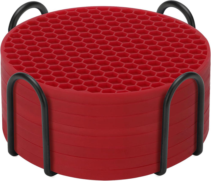 Silicone Coasters Set of 8 with Holder