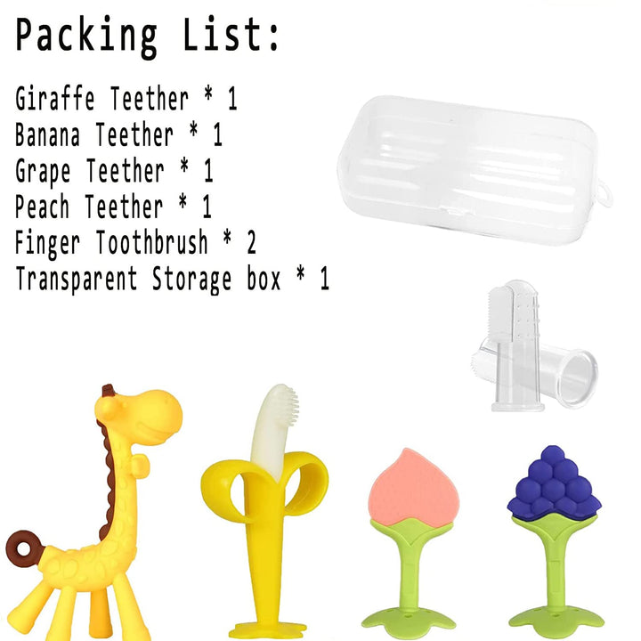 Baby Teething Toys, Silicone Baby Teether Freezer BPA Free, Soothe Babies Teething Relief Sore Gums, Banana Finger Toothbrush, Fruit Shape Giraffe Teether Set for Infant Boys and Girls
