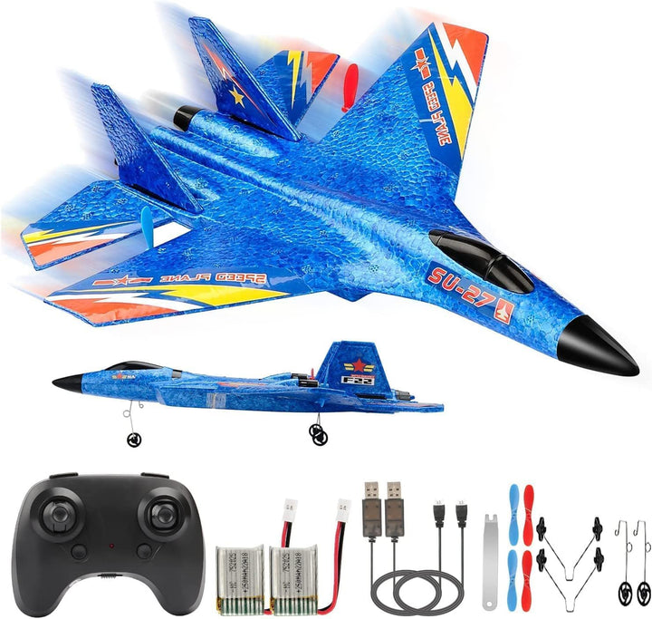 New Upgrade SU27 RC Airplane, Remote Control Fighter Toys, 2.4Ghz 6-Axis Gyro Stabilizer RTF Glider Aircraft Plane with 2 Batteries Easy to Fly Outdoor Toy for  Kids Beginners Boys