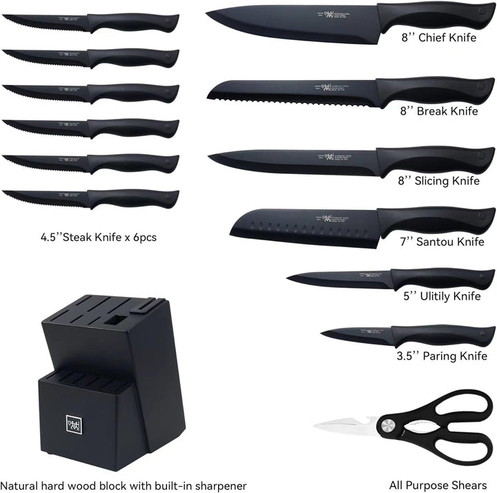 15-Pc Self-Sharpening Kitchen Set, Black