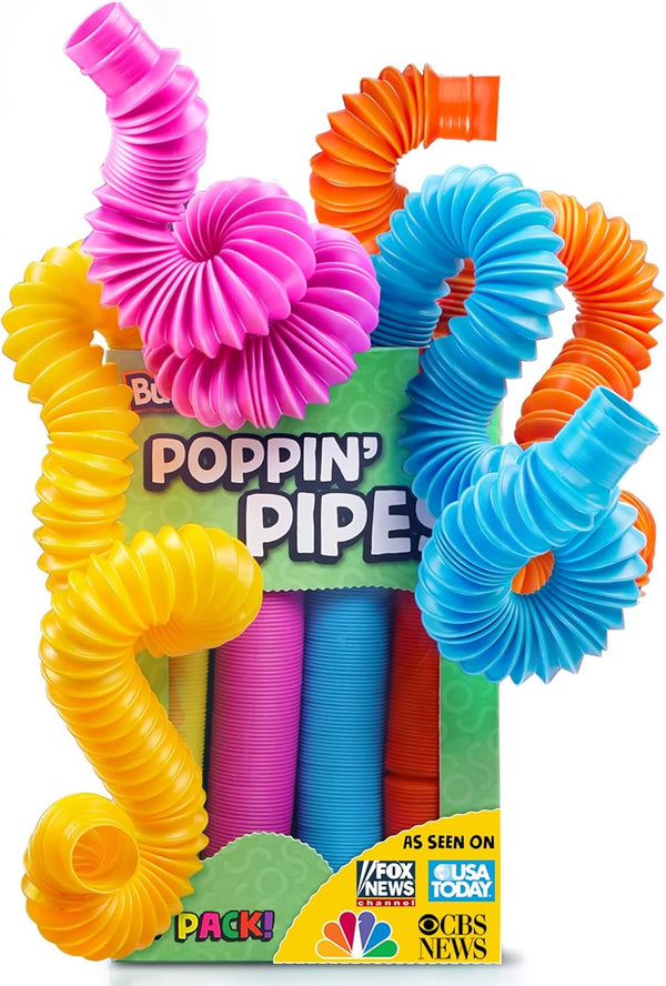 Pop Tubes - Sensory Toys - Toddler Toys - Imaginative Play & Stimulating Creative Learning - Hours of Fun for Kids - Tons of Ways to Play - Non-Mouthable Toy 3+ - 4 Pack Large