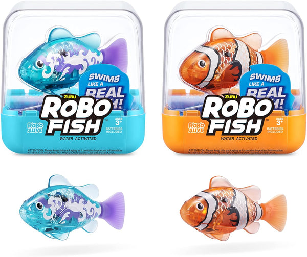 Robo Fish Robotic Swimming Fish (Teal + Orange) by  Water Activated, Changes Color, Comes with Batteries,  Exclusive (2 Pack) Series 3