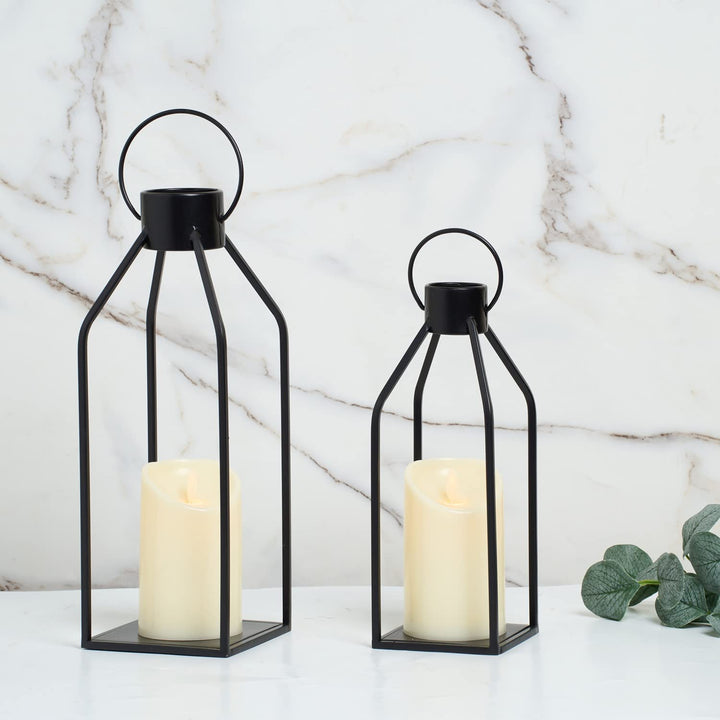 Black Metal Lantern with Timer Candle