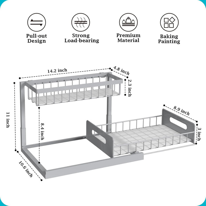 Pull Out Sink Organizer 2-Tier, Grey