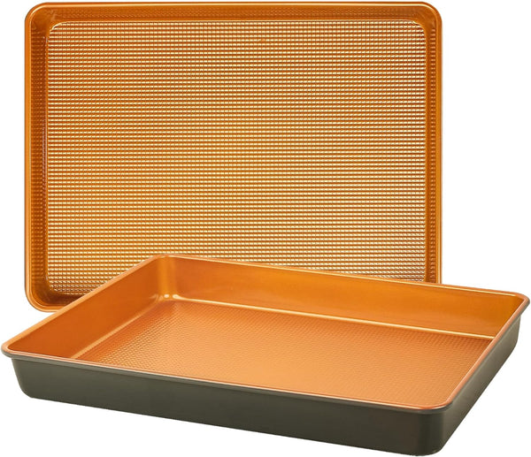 2-Pack Nonstick Copper Cake Pans 15"x11