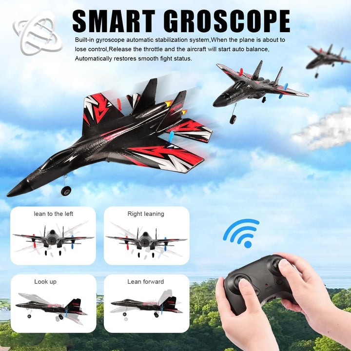 New Upgrade SU27 RC Airplane, Remote Control Fighter Toys, 2.4Ghz 6-Axis Gyro Stabilizer RTF Glider Aircraft Plane with 2 Batteries Easy to Fly Outdoor Toy for  Kids Beginners Boys