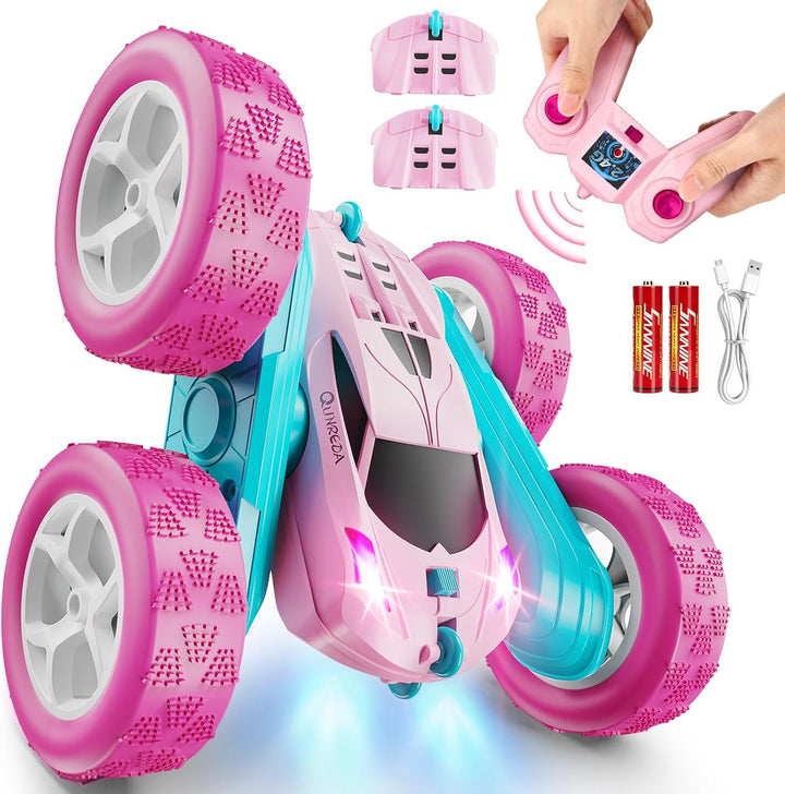 Remote Control Car, RC Cars Toys for Kids Ages 6-12, 4WD Stunt Car with LED Lights & 360° Flips, 2.4Ghz, Upgraded USB-C Modular Batteries, 8-10 Year Old Boys 1-Blue
