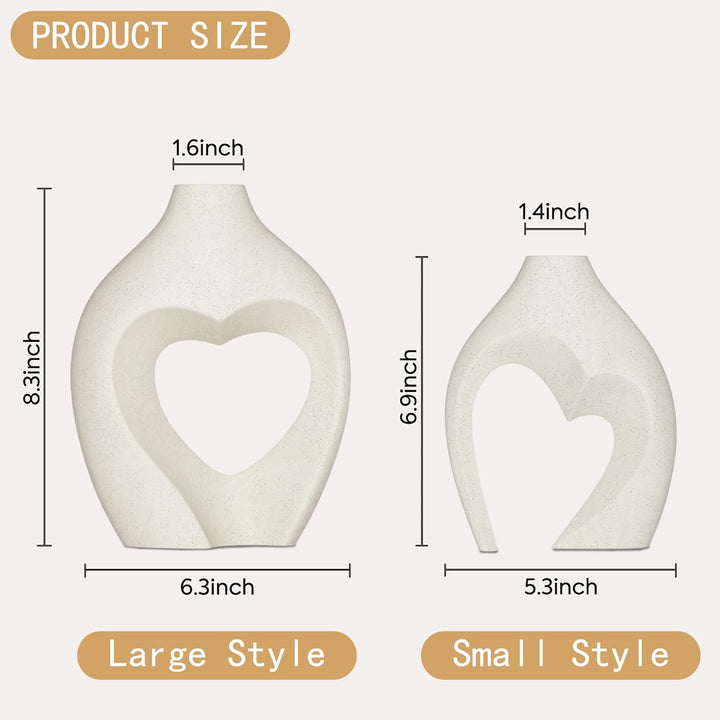 Heart Shaped Ceramic Vases Set of 2
