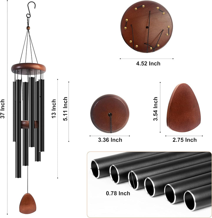 Large Black Aluminum Wind Chimes 37"