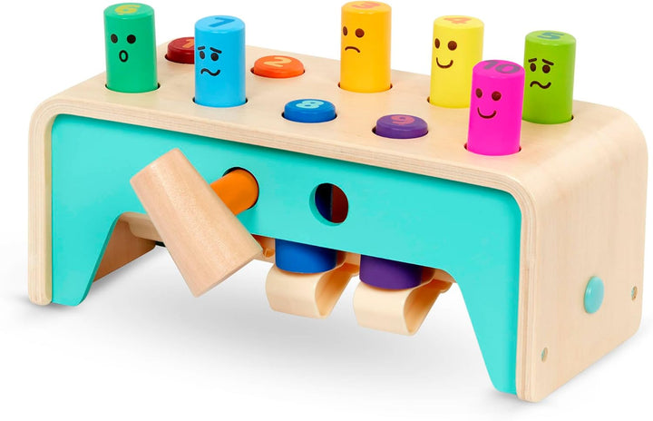 – Wooden Hammer Toy for Kids, Toddlers – Pounding Bench with Pegs and Mallet – Colorful Developmental Toy – 1 Year + – Pound & Count Bench