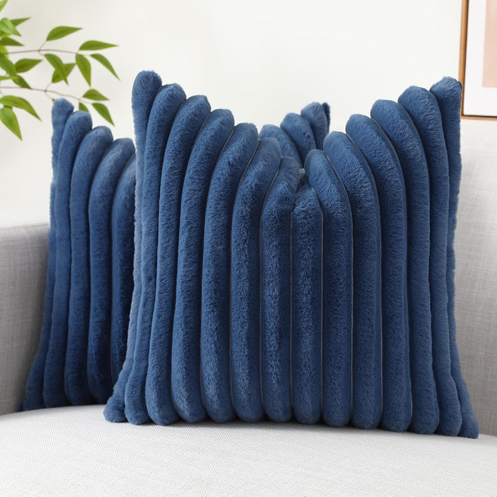 Faux Fur Striped Pillow Covers Set of 2
