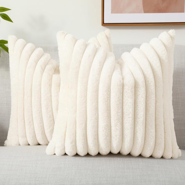 Faux Fur Striped Pillow Covers Set of 2