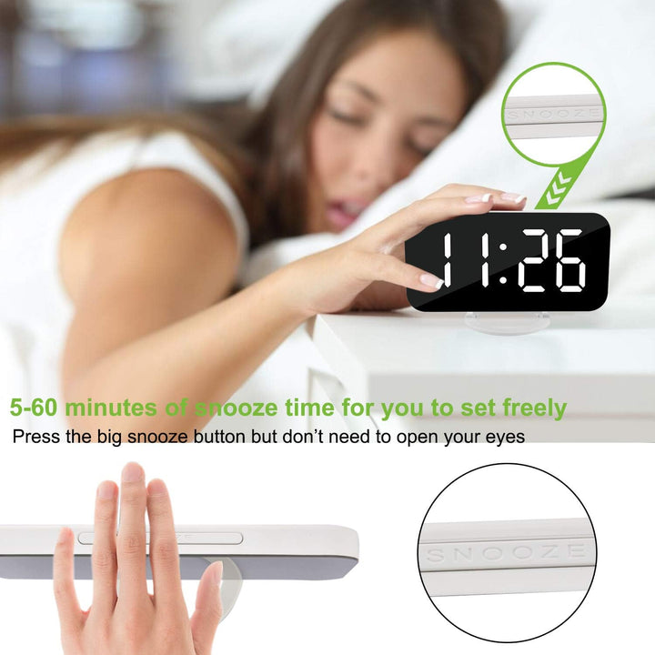 LED Mirror Alarm Clock - White