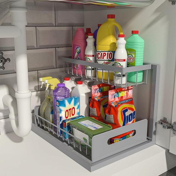 Pull Out Sink Organizer 2-Tier, Grey