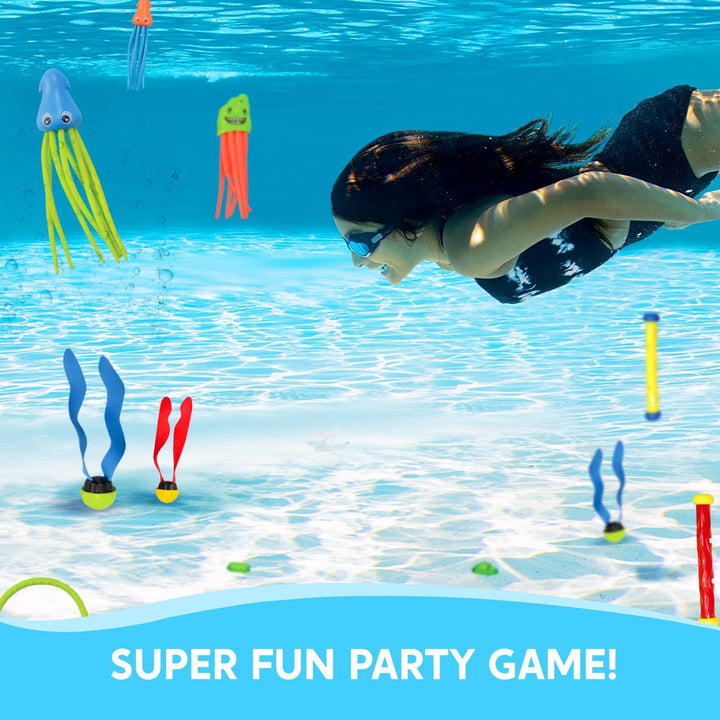 30 Pcs Diving Pool Toys for Kids Ages 3-12 Jumbo Set with Storage Bag Pool Games Summer Swim Water Fishtoys