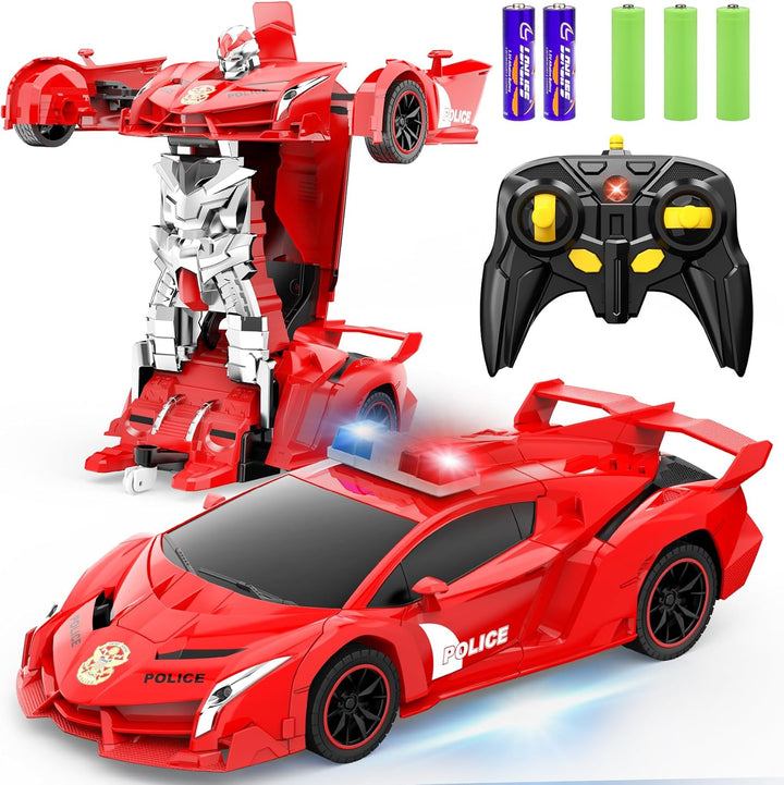 Remote Control Car - Transform Toys Car Robot, One Button Deformation to Robot with Flashing Light, 2.4Ghz 1:18 Scale Transforming  Car Kids Toys with 360 Degree Rotating, Girls Boys Toys