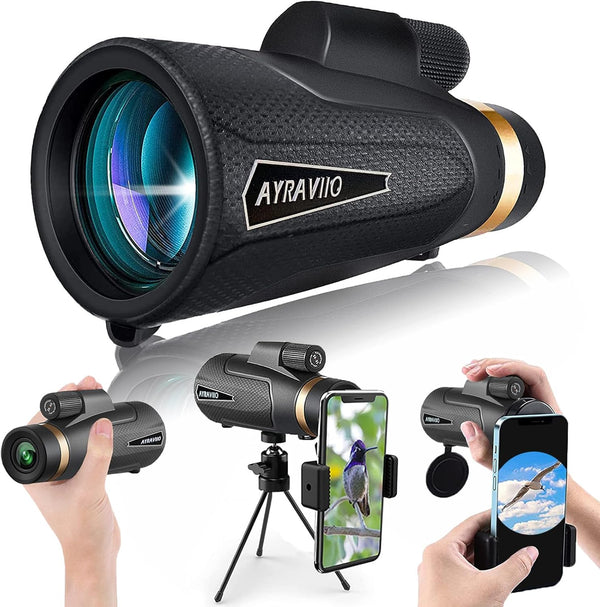 12X60 Monocular Telescope with Smartphone Holder & Upgraded Tripod, High Powered SMC & BAK4 Scope, Birthday Gifts for Men Dad Him Husband Teen, White Elephant Gift, Outdoors Survival Hiking Gear