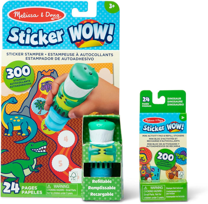 Sticker Wow!™ 24-Page Activity Pad and Sticker Stamper, 300 Stickers, Arts and Crafts Fidget Toy Collectible Character – Dinosaur Creative Play  Toy for Girls and Boys 3+,