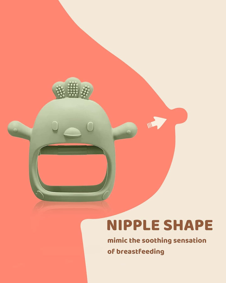 2 Packs Baby Teething Toy for 0-6 6-12 Months,  Grade Silicone Teething Mitten, anti Dropping Wrist Hand Teethers Baby Chew Toys for Sucking Needs, BPA Free (Green & Caramel)