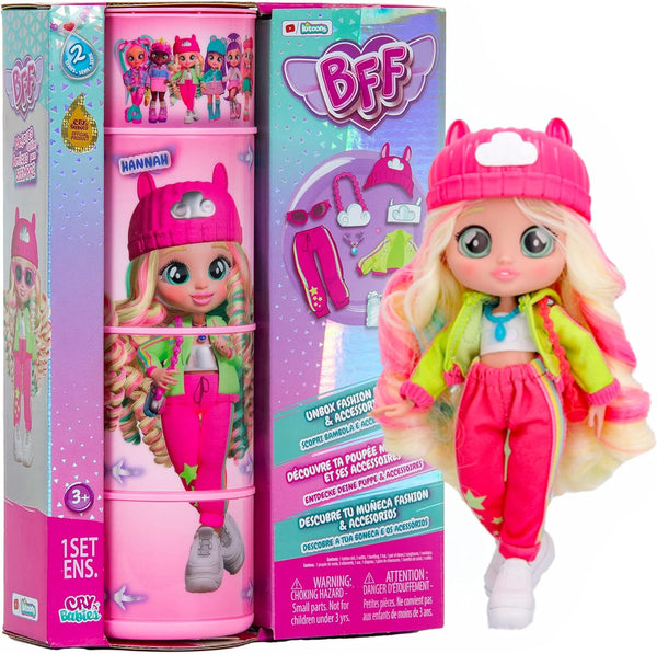 BFF Hannah Fashion Doll with 9+ Surprises Including Outfit and Accessories for Fashion Toy, Girls and Boys Ages 4 and Up, 7.8 Inch Doll, Multicolor