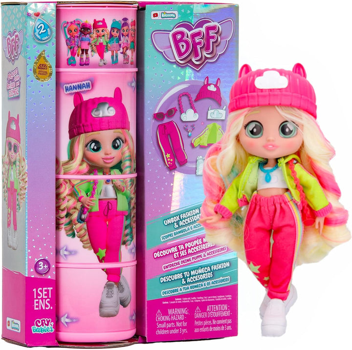 BFF Hannah Fashion Doll with 9+ Surprises Including Outfit and Accessories for Fashion Toy, Girls and Boys Ages 4 and Up, 7.8 Inch Doll, Multicolor