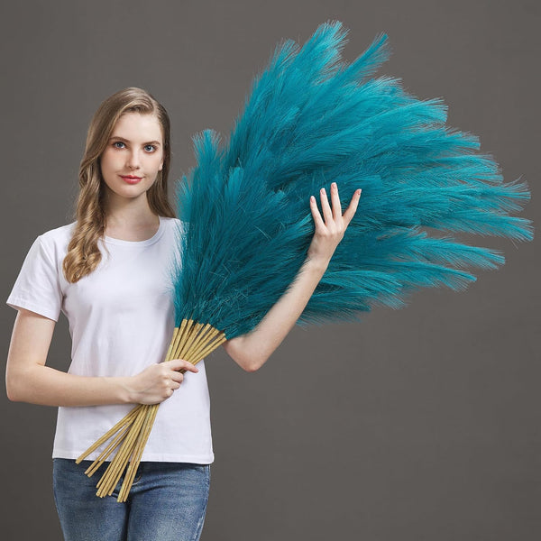 Blue Faux Pampas Grass 7PCS - 3.75Ft Decor
