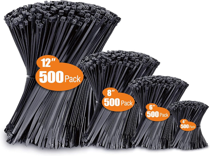 400 Pack Assorted Black Cable Ties