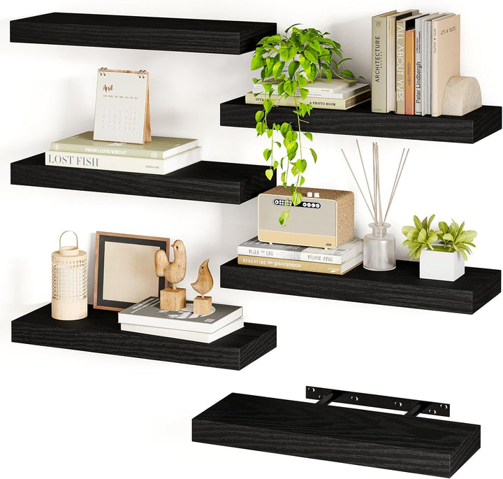 "Rustic Wood Floating Shelves Set of 4