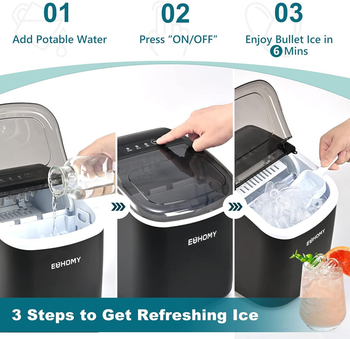 Portable Ice Maker, 26Lbs/24Hrs, Black