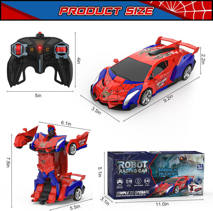 Transform Rc Cars for Boys 4-7 8-12, 2.4Ghz Remote Control Car 1:18 Scale Transforming Robot, One-Button Deformation 360° Rotation Car Toy Gifts for Boys 3-5