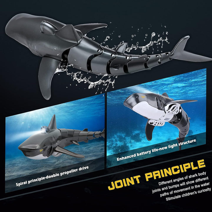 2.4G Remote Control Shark Toy 1:18 Scale High Simulation Shark for Swimming Pool Bathroom - Great Gift RC Boat Toys for 6+ Year Old Boys and Girls (With 2 Batteries)