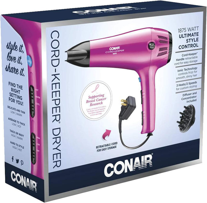 1875W Pink Cord-Keeper Hair Dryer