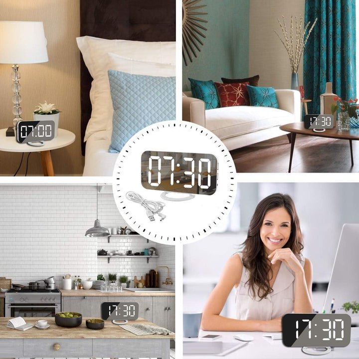 LED Mirror Alarm Clock - White