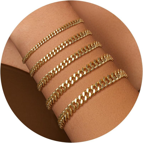 Dainty Gold Bracelet Set - Cuban, Paperclip, Herringbone