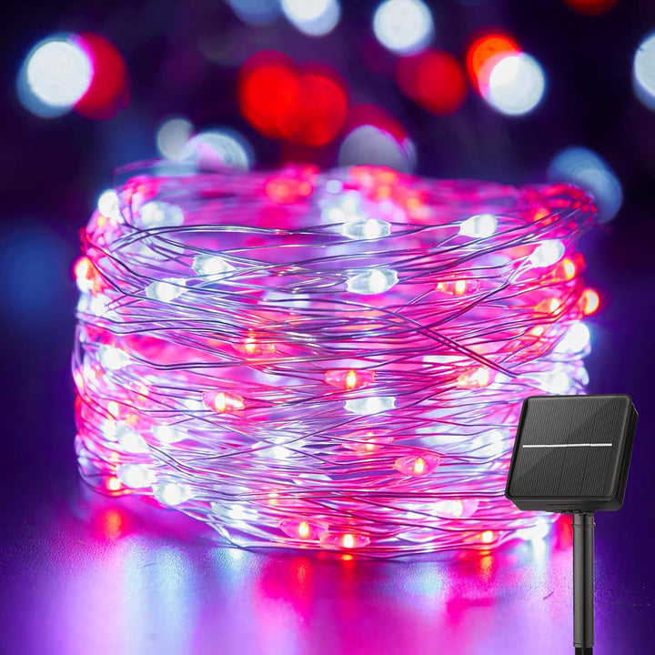 Solar String Lights for Outside, 33Ft 100 LED Outdoor Solar Fairy Lights, 8 Modes Balcony Lights for Tree Patio Christmas Party Wedding Decor (Warm White)