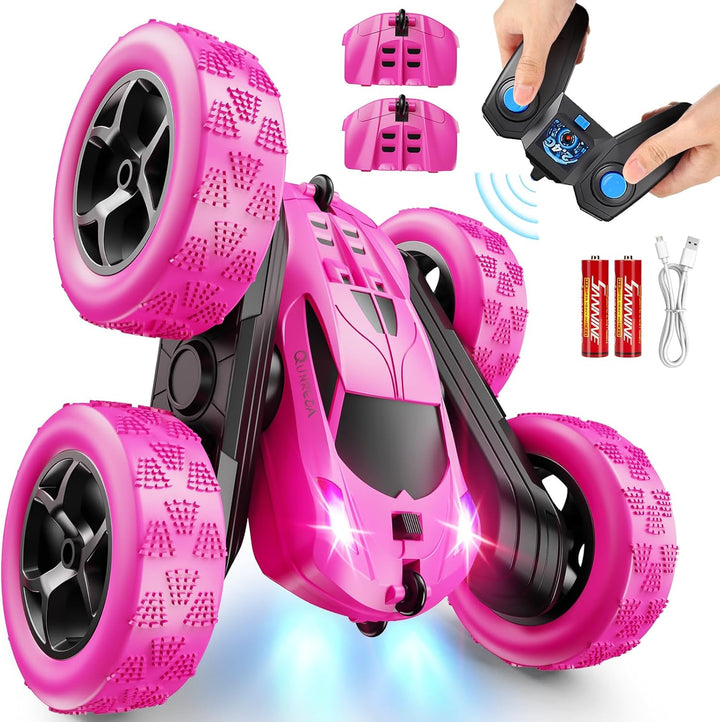 Remote Control Car, RC Cars Toys for Kids Ages 6-12, 4WD Stunt Car with LED Lights & 360° Flips, 2.4Ghz, Upgraded USB-C Modular Batteries, 8-10 Year Old Boys 1-Blue