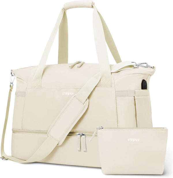 Beige Gym Bag with Shoe Compartment & USB