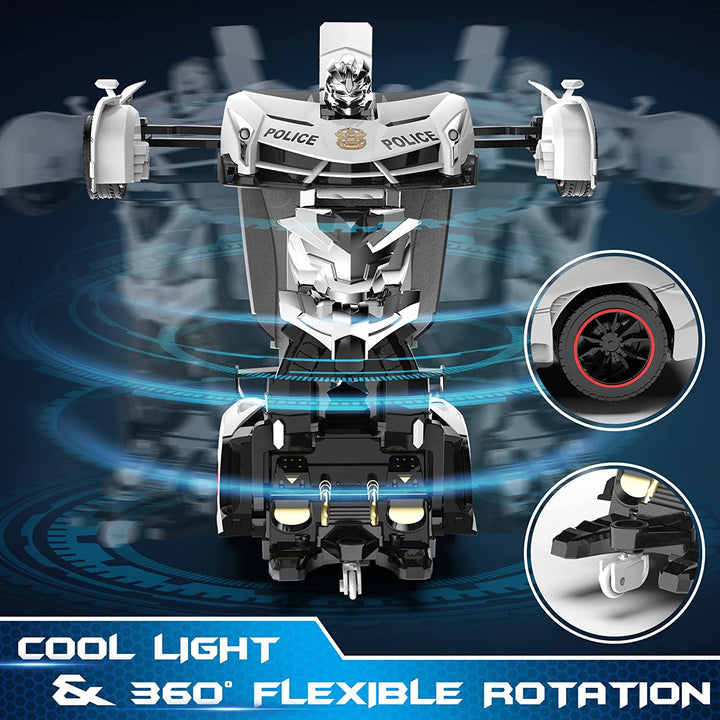 Remote Control Car - Transform Toys Car Robot, One Button Deformation to Robot with Flashing Light, 2.4Ghz 1:18 Scale Transforming  Car Kids Toys with 360 Degree Rotating, Girls Boys Toys