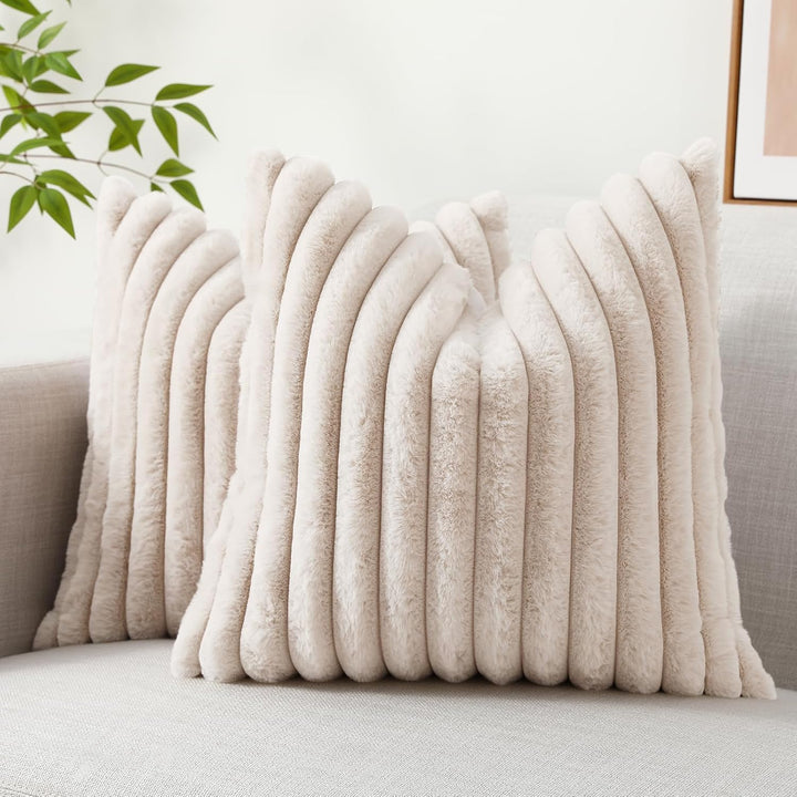 Faux Fur Striped Pillow Covers Set of 2