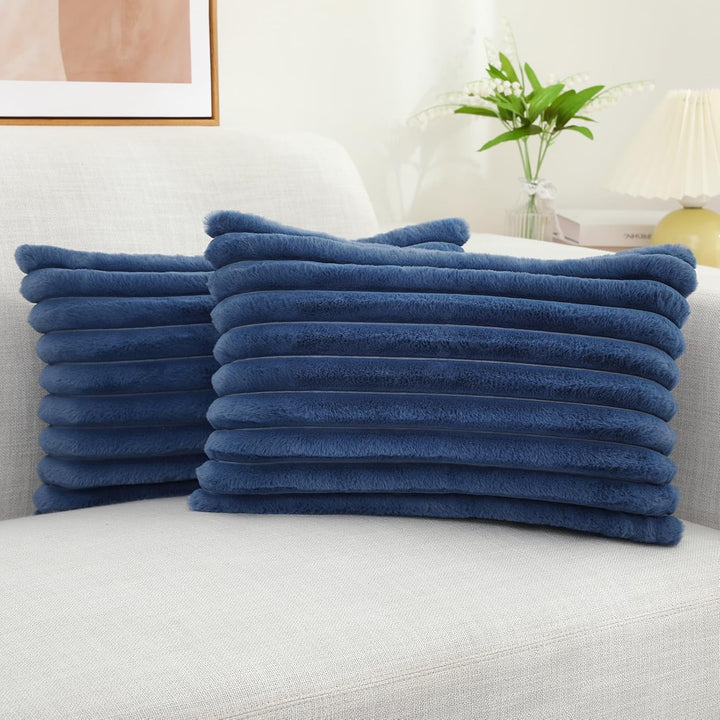 Faux Fur Striped Pillow Covers Set of 2