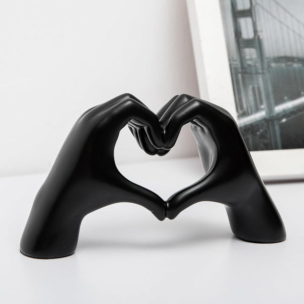 Gold Heart Hands Statue - Small Black