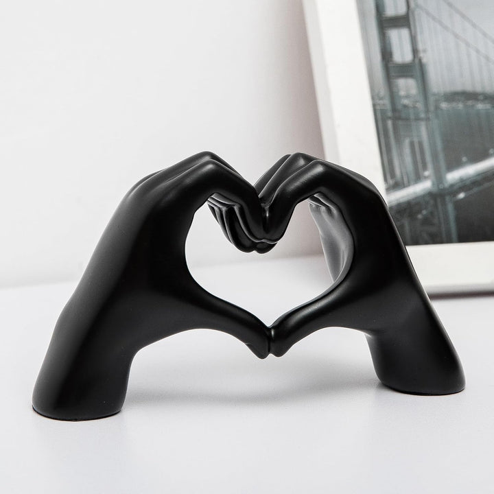 Gold Heart Hands Statue - Small Black