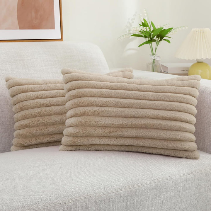 Faux Fur Striped Pillow Covers Set of 2