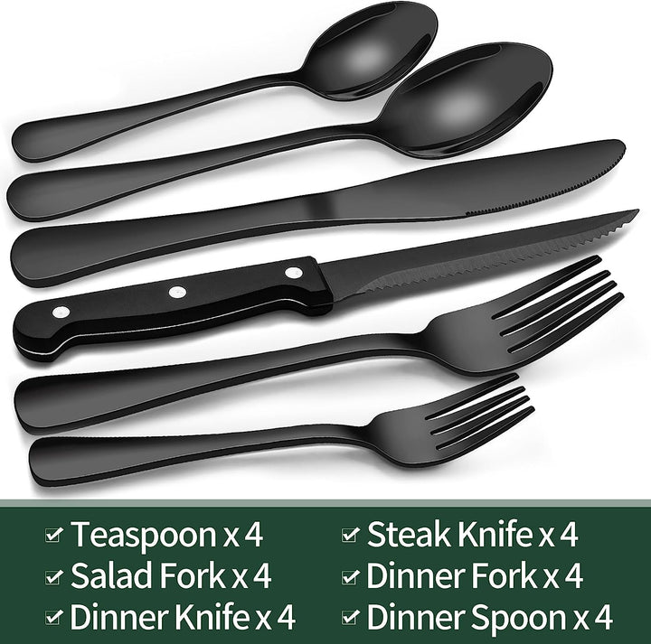 24-Piece Black Silverware Set for 4