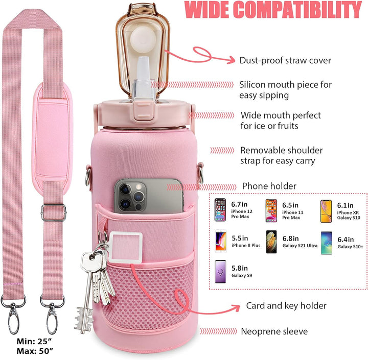 64oz Motivational Water Bottle with Sleeve