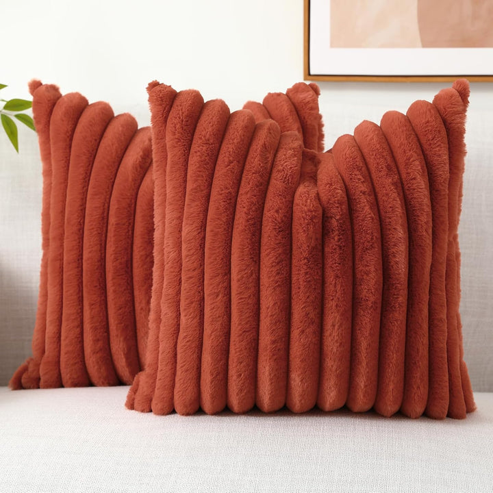 Faux Fur Striped Pillow Covers Set of 2