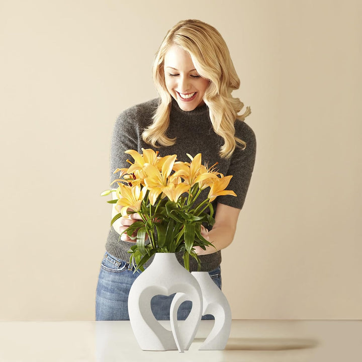 Heart Shaped Ceramic Vases Set of 2