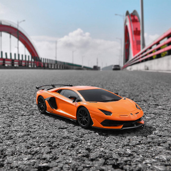 Remote Control Car Licensed RC Car, 1:24 Lambo Toy Car for Kids, Lambo Aventador SVJ Remote Control Model Car Electric Sport Racing Hobby Car for 3 4 5 Year Old Boy Birthday Gift (Orange)