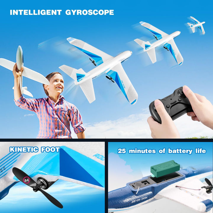 Remote Control Airplane for Kids Boys , G2 Remote Control Plane Jet for Beginners Adult, Ready to Fly Airplane with One Key Aerobatic LED Light, RC Plane for Kids, 2 Battery