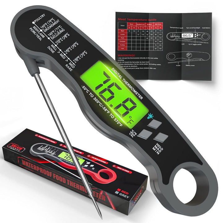 "Instant Read Meat Thermometer - Red